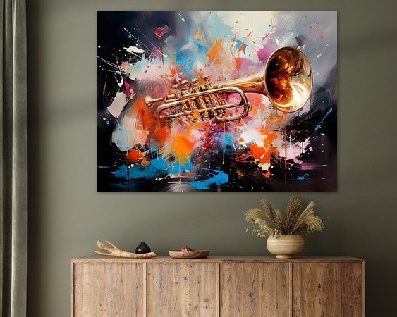 MUSIC ART Trumpet by Melanie Viola on canvas, poster, wallpaper